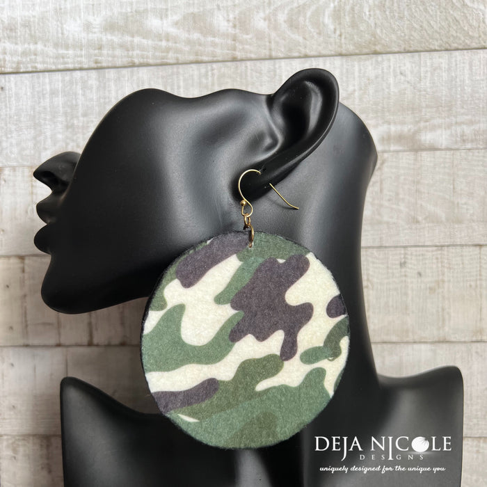 Oversized Army Print Statement Earrings